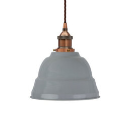 French Grey Lincoln Painted Dome Pendant Light With Antique Copper Lamp Holder And Brown Twisted Cable - Se Home - thumbnail 1