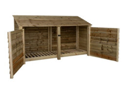 Arbor Garden Solutions Wooden Log Store With Door W-227Cm, H-126Cm, D-88Cm - Natural (Light Green) Finish - thumbnail 1