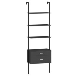Gainoom 6-Tier Black Ladder Bookcase 184Cm Tall Wall-Mounted Bookshelf W/drawers - thumbnail 9