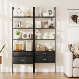 Gainoom 6-Tier Black Ladder Bookcase 184Cm Tall Wall-Mounted Bookshelf W/drawers - thumbnail 6