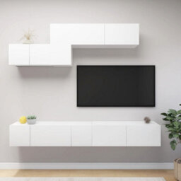 Berkfield 6 Piece Tv Cabinet Set White Engineered Wood - thumbnail 1