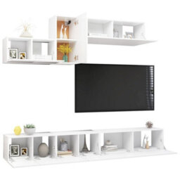 Berkfield 6 Piece Tv Cabinet Set White Engineered Wood - thumbnail 3