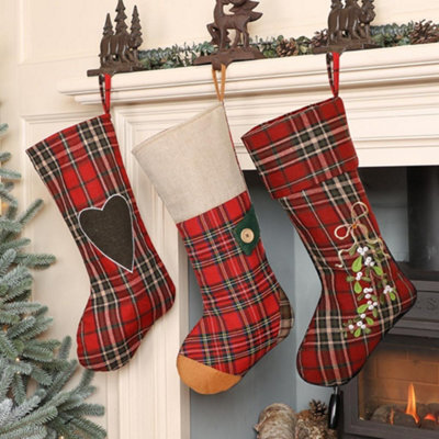 Dibor Pack Of 3 Highland Tartan Xmas Gift Decoration Christmas Stocking For Kids - image 1