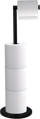 Shopnbits Freestanding Toilet Roll Holder With Storage, 5 Roll Toilet Paper Stand, Black Stainless Steel Bathroom Rack