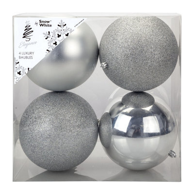 Silver Colour Christmas Baubles Pack Of 3- 12Cm - image 1