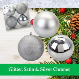 Silver Colour Christmas Baubles Pack Of 3- 12Cm - thumbnail 2