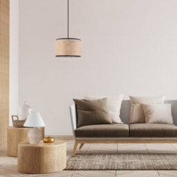 Happy Homewares Natural Wicker Rattan Drum Shaped Pendant Lamp Shade With Black Cotton Trims - thumbnail 7
