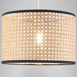 Happy Homewares Natural Wicker Rattan Drum Shaped Pendant Lamp Shade With Black Cotton Trims - thumbnail 8