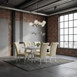 Extendable Dining Table And 6 Chairs Wood Mdf Hdf Chipboard Lara 140 To 180X80X75Cm White Oak Finish White And Cream - thumbnail 2