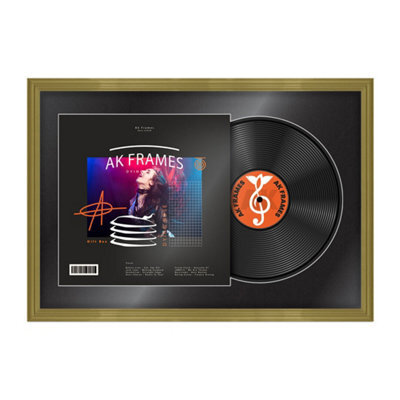 "AK Frames 25X17"" Gold Classic Vinyl Record Frame With Black Mount For 12 Inch Lp Cover & Disc - Overlapped Design" - image 1