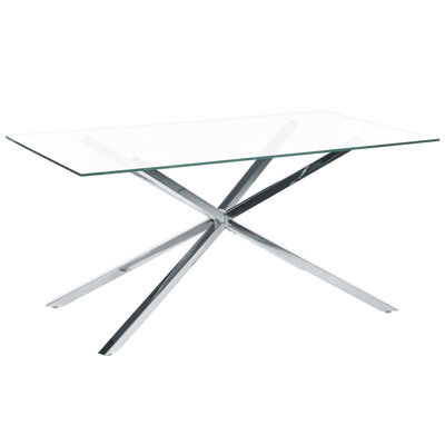 Beliani Dining Table Cora Silver 160 Cm 90 Cm Tempered Glass - image 1