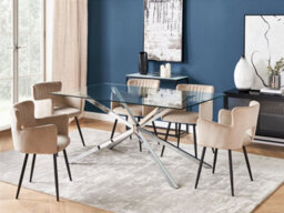 Beliani Dining Table Cora Silver 160 Cm 90 Cm Tempered Glass - thumbnail 2