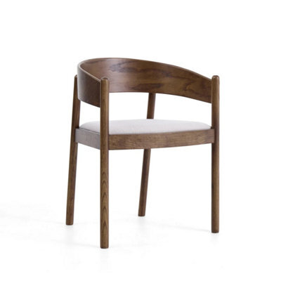 Maplen Light Brown Textured Fabric Dining Chair With Walnut Effect Elm Frame - image 1