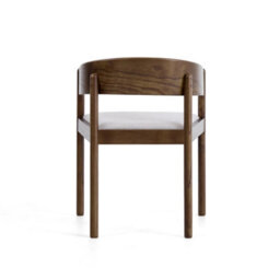 Maplen Light Brown Textured Fabric Dining Chair With Walnut Effect Elm Frame - thumbnail 4