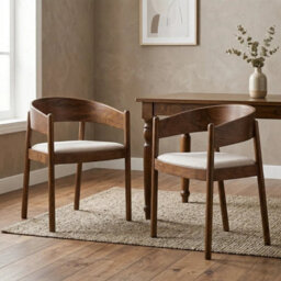 Maplen Light Brown Textured Fabric Dining Chair With Walnut Effect Elm Frame - thumbnail 9