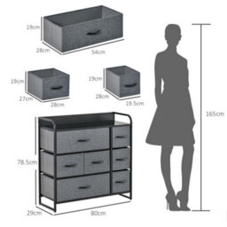 Homcom 3-Tier Fabric Bedroom Dresser With 7 Foldable Drawers, Grey - thumbnail 3