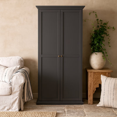 Wyld Haus Osaka Farmhouse Dark Grey 2-Door Matt Wooden Wardrobe - image 1