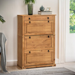 Mercers Furniture Corona 1 Drawer 3 Shelf Shoe Rack Chest Hallway Storage Solid Wood Mexican Pine Antique Wax Wooden