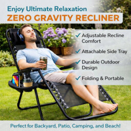 H4H 2 Pack Zero Gravity Garden Reclining Chairs Folding Outdoor Loungers With Cup Holder Adjustable Headrest Patio Camping Chairs - thumbnail 7