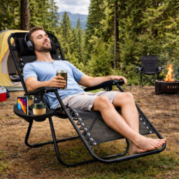 H4H 2 Pack Zero Gravity Garden Reclining Chairs Folding Outdoor Loungers With Cup Holder Adjustable Headrest Patio Camping Chairs - thumbnail 3