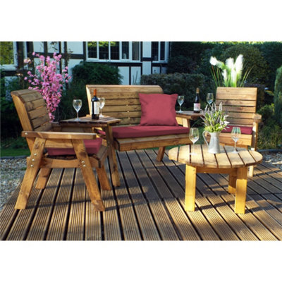 Marlborough Wooden 4 Seater Round Table Set With 1 X Bench Cushion Burgundy, 2 X Chair Cushion Burgundy & 1 X Scatter Cushion Burgundy - image 1