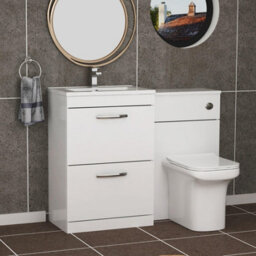 Royal Bathrooms Turin 1100mm Gloss White 2-Drawers Minimalist Basin With Crosby Back To Wall Toilet Pack