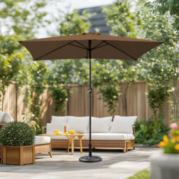 Sundaze 2X3M Coffee Rectangle Garden Parasol Umbrella Patio Sun Shade Canopy Crank Tilt With Base - thumbnail 1