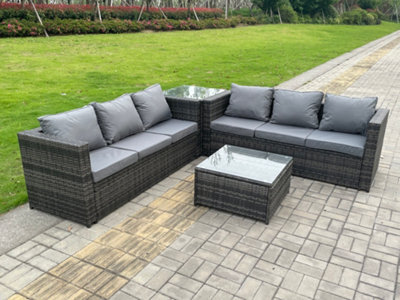 Fimous Dark Grey Outdoor Rattan Garden Furniture Corner Sofa Set With 2 Coffee Side Table - image 1
