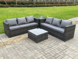 Fimous Dark Grey Outdoor Rattan Garden Furniture Corner Sofa Set With 2 Coffee Side Table - thumbnail 3