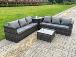 Fimous Dark Grey Outdoor Rattan Garden Furniture Corner Sofa Set With 2 Coffee Side Table - thumbnail 6