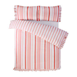 Rapport Home Maya Stripe Polycotton Reversible Duvet Cover Set With Pillowcase King Pink - thumbnail 3