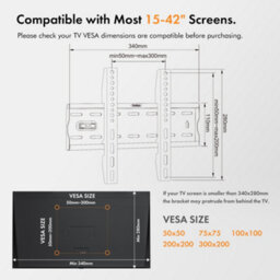 "Vonhaus Flush Tv Bracket For 15-42"" Screens, Ultra-Slim Wall Mount W/spirit Level, 40Kg Capacity, Max Vesa: 300X200M" - thumbnail 4