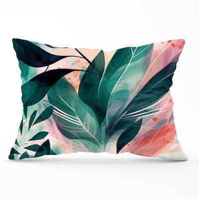 Warren Reed Designer Green Feather Leaves Tropical Cushions 33Cm X 48Cm