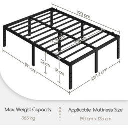 Black Heavy-Duty Bed Frame - 4Ft6 Double Size, Squeak Resistant Design - thumbnail 2