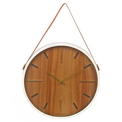 Urbn-Living Wall Clock 38Cm Leather Strap Silent Quartz Battery Powered Metal Frame - image 1