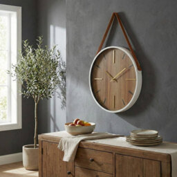 Urbn-Living Wall Clock 38Cm Leather Strap Silent Quartz Battery Powered Metal Frame - thumbnail 2