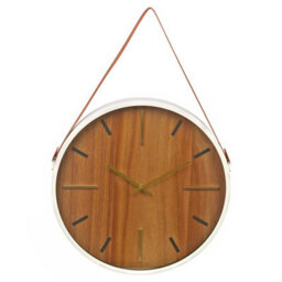 Urbn-Living Wall Clock 38Cm Leather Strap Silent Quartz Battery Powered Metal Frame