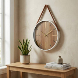 Urbn-Living Wall Clock 38Cm Leather Strap Silent Quartz Battery Powered Metal Frame - thumbnail 3