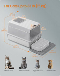 LEDREM Stainless Steel Cat Litter Box With Flip Lid, Scoop, Litter Mat, 2 Doors, For Cats Up To 15 Kg, Light Grey - thumbnail 6