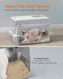 LEDREM Stainless Steel Cat Litter Box With Flip Lid, Scoop, Litter Mat, 2 Doors, For Cats Up To 15 Kg, Light Grey - thumbnail 4