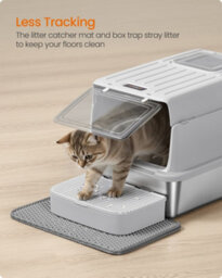 LEDREM Stainless Steel Cat Litter Box With Flip Lid, Scoop, Litter Mat, 2 Doors, For Cats Up To 15 Kg, Light Grey - thumbnail 7