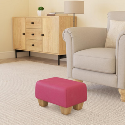 Blossom Pink Natural Wood Chunky Legs Faux Leather Small Footstool Handmade Uk By Footstools Direct - image 1