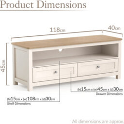 Christow Tv Stand With Storage Oak-Effect Top 2 Drawers Shelf Cream H45 X W118 X D40Cm - thumbnail 6