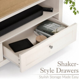 Christow Tv Stand With Storage Oak-Effect Top 2 Drawers Shelf Cream H45 X W118 X D40Cm - thumbnail 2