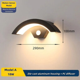Outdoor Waterproof Infrared Motion Sensor Wall Lamp Garden Balcony Entrance Moon Shaped Light - thumbnail 3