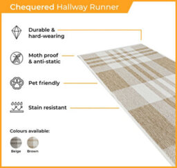 Chequered Indoor/outdoor Hallway Runner Rug - Durable, Reversible & Hardwearing Carpet For Home Or Garden - thumbnail 3