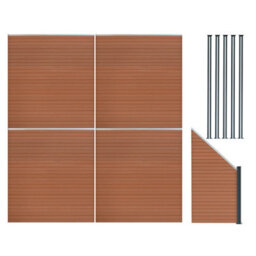MonsterShop Composite Fence Panels Kit X 4, Angled Piece & Posts X 5 Set - Brown - thumbnail 4