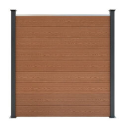 MonsterShop Composite Fence Panels Kit X 4, Angled Piece & Posts X 5 Set - Brown - thumbnail 3