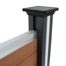 MonsterShop Composite Fence Panels Kit X 4, Angled Piece & Posts X 5 Set - Brown - thumbnail 8