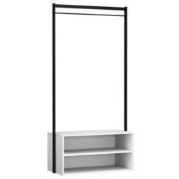 Urbn-Living Urbnliving 170Cm Height Wooden Shoe Rack Shelf Storage & Metal Clothes Coat Garment Hanging Display Rail White Colour - thumbnail 2